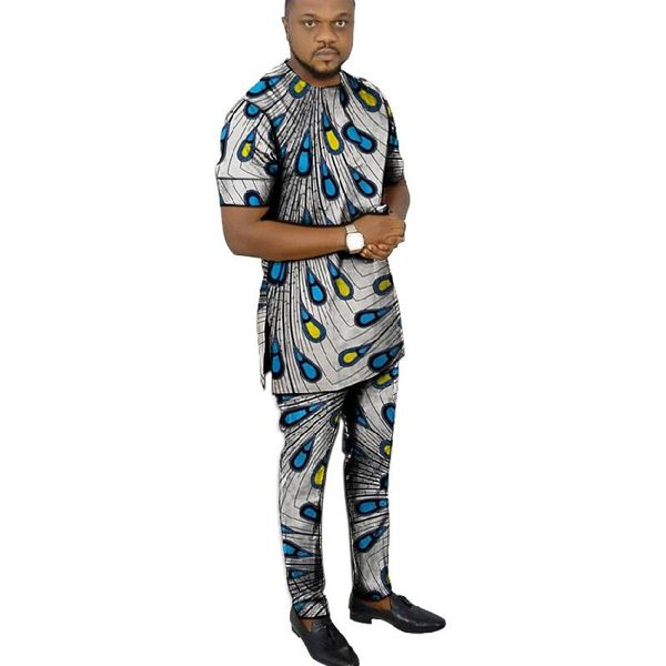 

ethnic clothing african fashion men's set outfits short sleeve patch trousers nigerian print male pant suits party wear customized, Red
