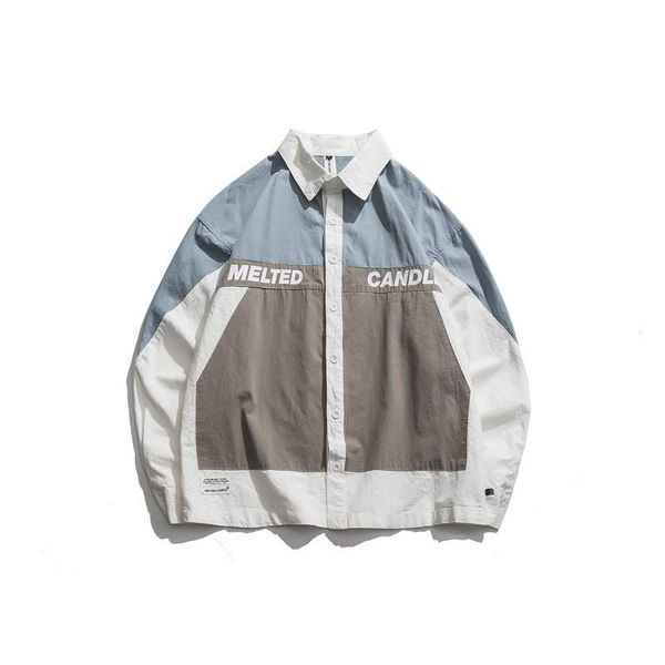 

new personality color matching letter printing casual shirt japanese trend loose wild top, White;black