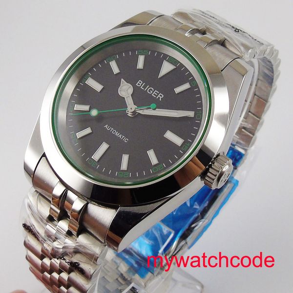 

brand 40mm black dial luminous marks miyota 8215 automatic movement men's watch relogio masculino, Slivery;brown