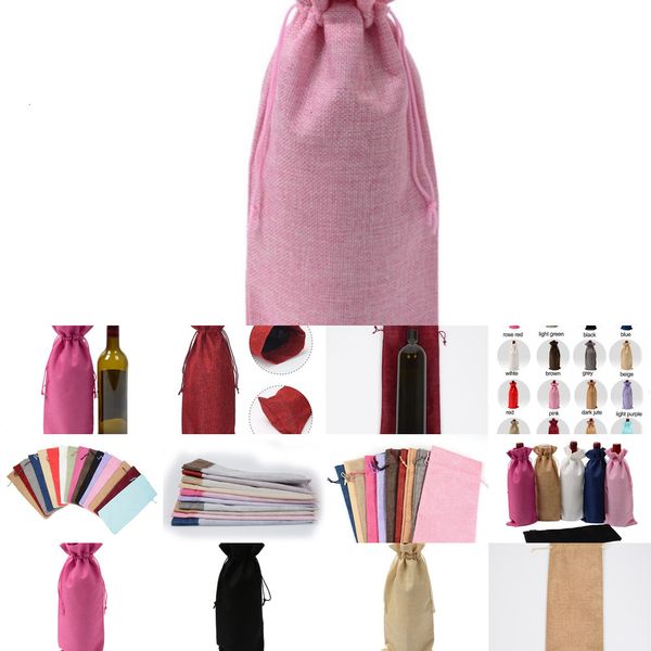 

15*35cm rustic jute drawstring burlap wine bottle covers wedding party champagne linen package gift bags 2 nzgc8