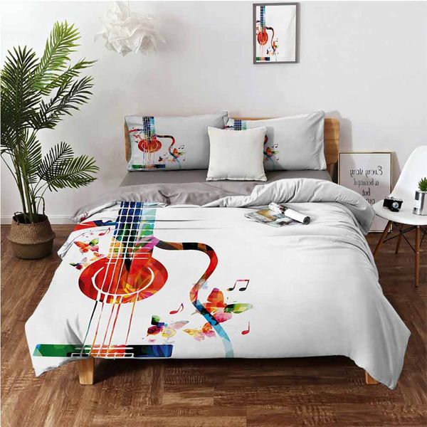 

colorful polygonal musical instrument strings butterflies nature themed elementsbedding 3-piece set