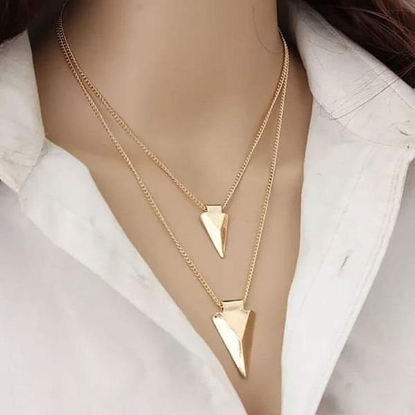 

fashion multilayer chain necklace for women metal triangle pendant neck chains lady girl decorations jewelry choker gifts, Silver