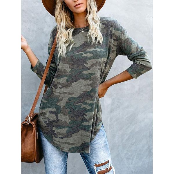 

women's t-shirt mandylandy casual pullovers female long sleeve tshirs plus size o-neck camouflage printed tshirts, White