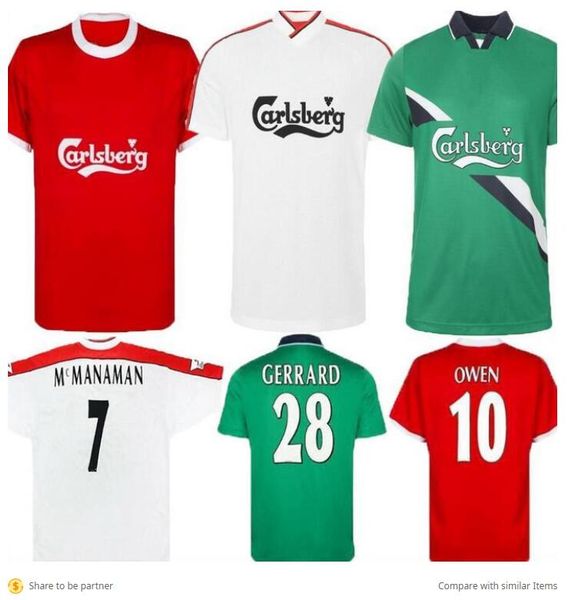 

1998 1999 2000 owen gerrard retro soccer jersey 98 99 home away berger fowler mcmanaman heskey carragher classic vintage football shirt, Black;yellow