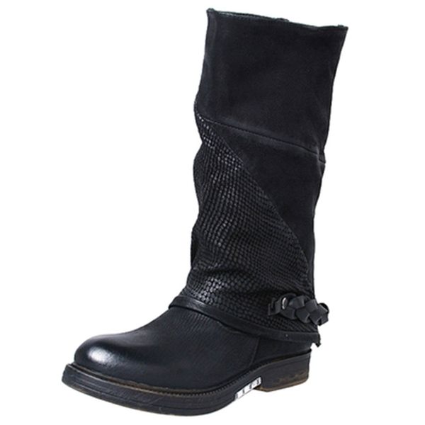 

2020 goth vintage genuine leather shoes for the mid-western calf women cowboy biker boots mujer ugk6, Black