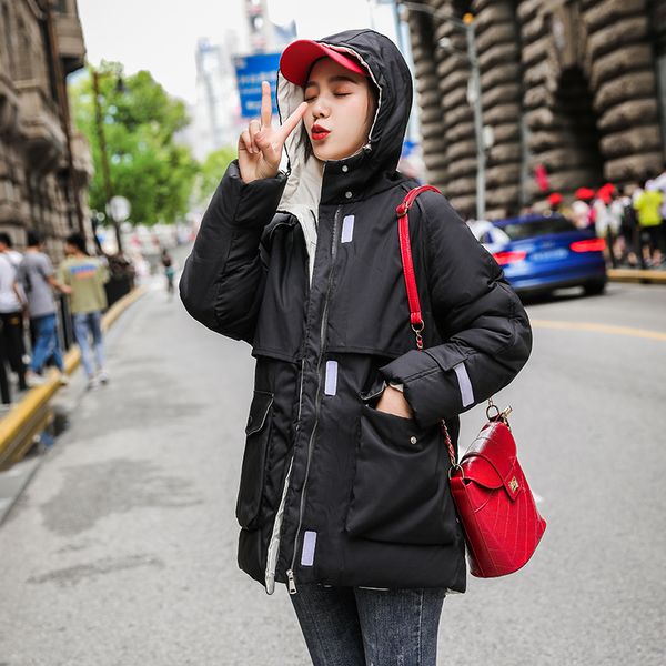

2021 newwomen winter hooded long thick jacket oversize style warm cotton padded coat femme chamarras mujer h7aj, Black
