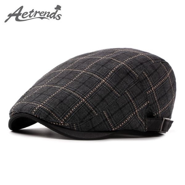 

aetrends] men hat plaid flat caps ivy newsboy cap gatsby cabbie beret hats z-5262 201216, Blue;gray
