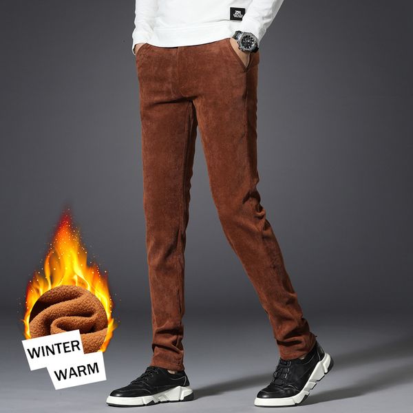 

2021 new autumn winter newly fashion men jeans slim fit elastic casual corduroy pants korean style thick velvet warm smart long trousers zo0, Blue