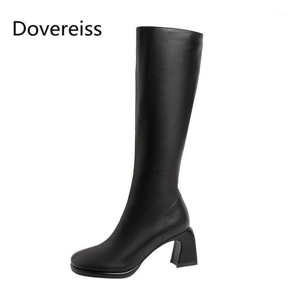 

boots dovereiss fashion women's shoes winter elegant pure color beige zipper knee high chunky heels concise 34-391, Black