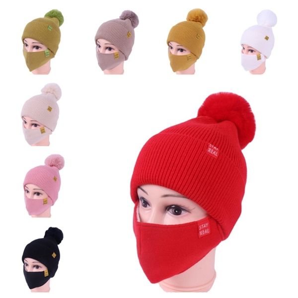 

womens pom beanie with face mask button knit winter hat skull caps reusable knitted mask ski outdoor cycling casual slouchy headwear e111903, Yellow