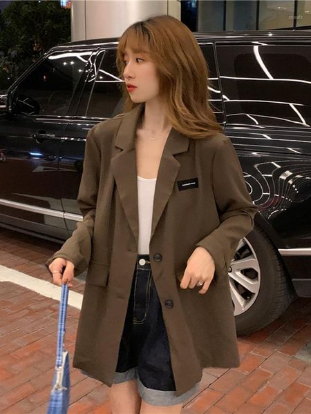 

autumn korean-style 2020 new style loose mid-length thin short-height fashion long sleeve suit jacket women's dress1, White;black