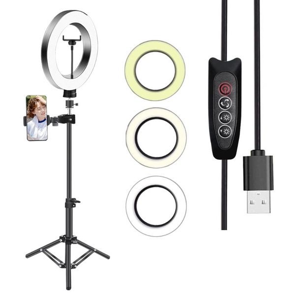 

flash heads 10inch dimmable led selfie ring light with tripod usb lamp big pography ringlight stand for cell phone studio