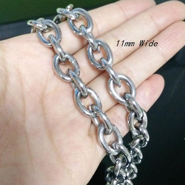 

11mm wide white stainless steel rolo oval link chain necklace & bracelet jewelry for men as christmas gift 7-40inch, Silver