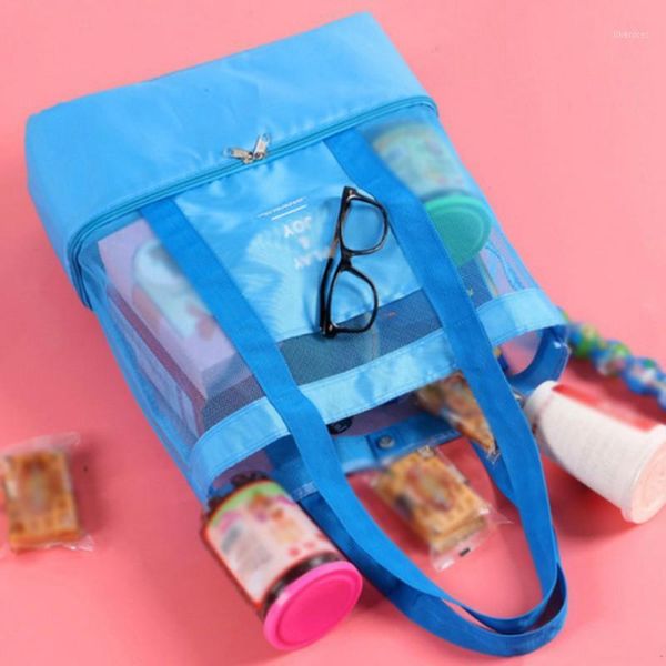 

-large double layer nylon mesh thermal insulated cooler picnic bags beach tote storage bags handbag shoulder1