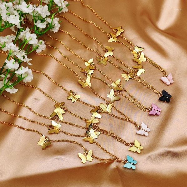 

jcymong 2020 new gold silver color alloy butterfly necklace for women bohemian candy color acrylic butterfly pendant necklace1