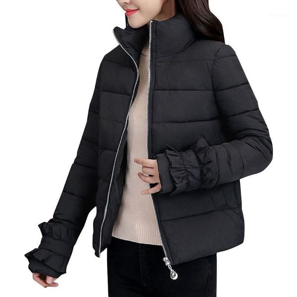 

solid color casual short cotton women's parka jacket bread coat winter jacket parka cotton autumn women's winter coats fashion1, Black