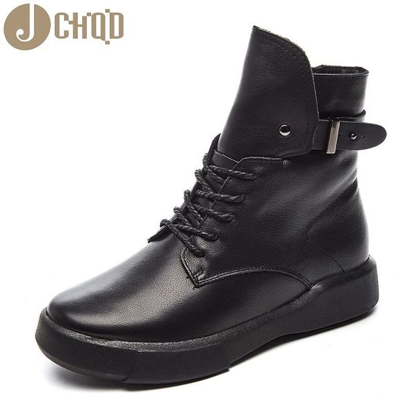

boots jchqd autumn and winter 2021 leather short tube women's shoes original handmade cowskin high-up flat-soled, Black