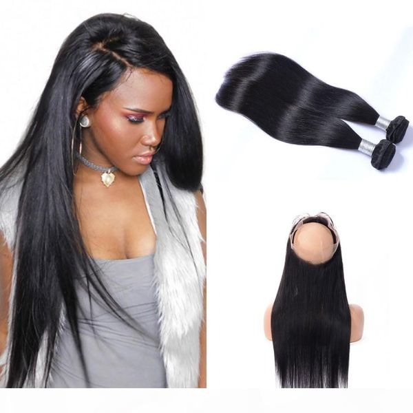

indian virgin hair 360 lace frontal with bundles human hair straight with closure ear to ear frontal, Black;brown