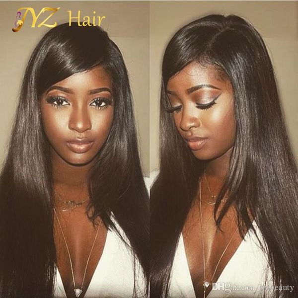 

jyz brazilian silky straight lace front human hair wigs for black woman 130 density glueless full lace wigs with baby hair natural hairline, Black;brown