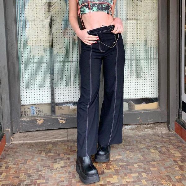 

casual stripe patchwork high waist pants elegant chic ladies office baggy trousers straight woman pants harajuku new, Black;white