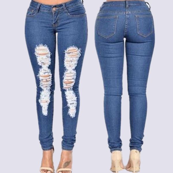 

2019,,,, fashion holed jeans leggings w, Blue