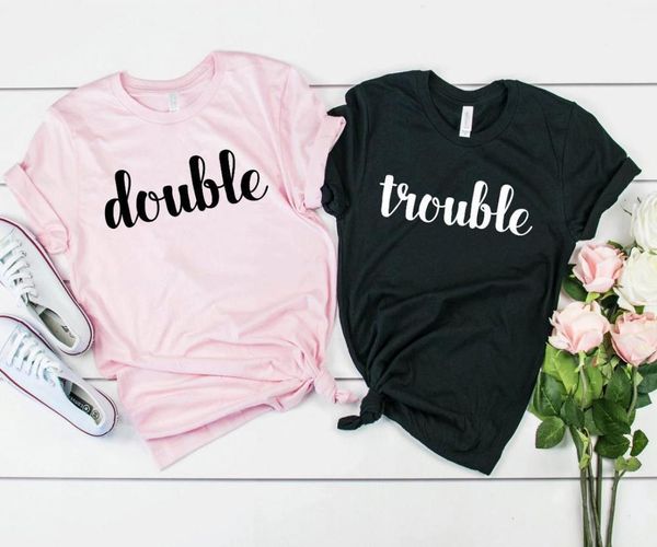 

double trouble e friend print women tshirt cotton casual funny t shirt gift 90s lady yong girl drop ship s-895, White