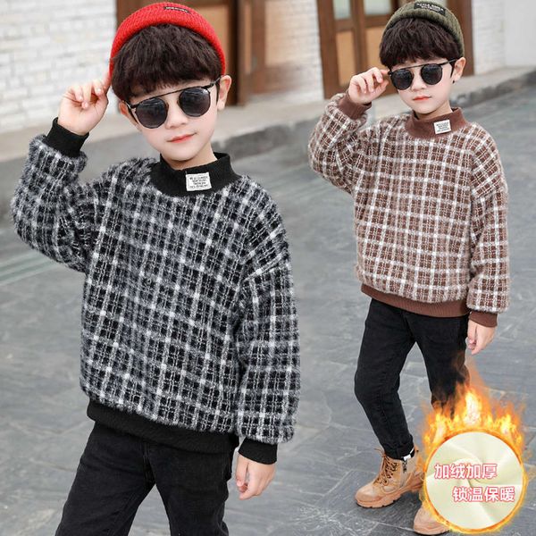 

popular clothing 2020 winter new children's plaid plush thickened boy's high neck warm mink like cashmere sweater u6cj3gd2, Blue