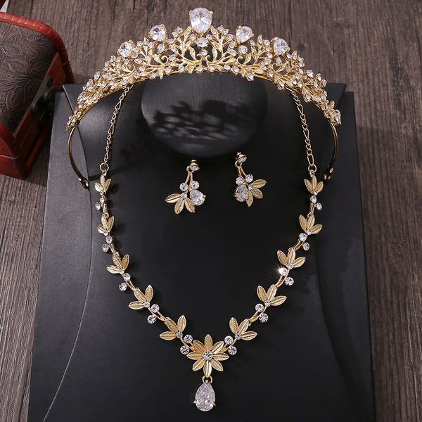 

2020 fashion crystal bridal jewelry sets wedding crown earrings necklace wedding bridal hair accessories women prom bride tiara crowns, White