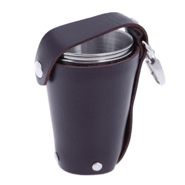 

mugs 4pcs/set stainless steel wine glasstravel outdoor ss set mini glasses drinking cups beer whiskey mug + leather key chain