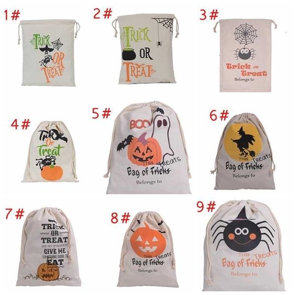 

new 11 cotton designs large canvas bags drawstring bag with pumpkin, devil, spider, hallowmas gifts sack jzut