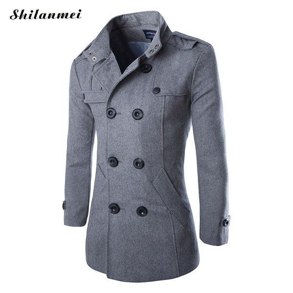 

trench coat men mens overcoat double boutonnage manteau hommes men winter trench coat  to xxl manteau homme black gray warmcoat, Tan;black