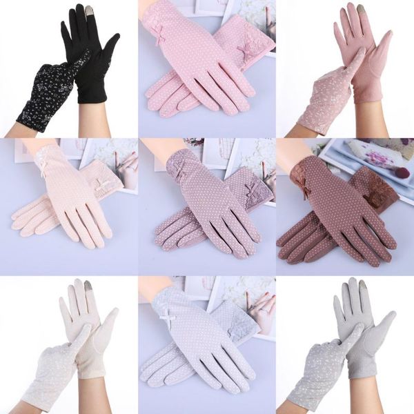 

five fingers gloves women sunscreen summer spring lady stretch touch screen anti uv slip resistant driving breathable glove, Blue;gray