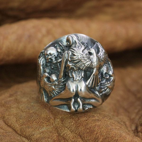 

925 sterling silver girl skull ring mens biker punk ring ta258 us size 7 to 15, Golden;silver