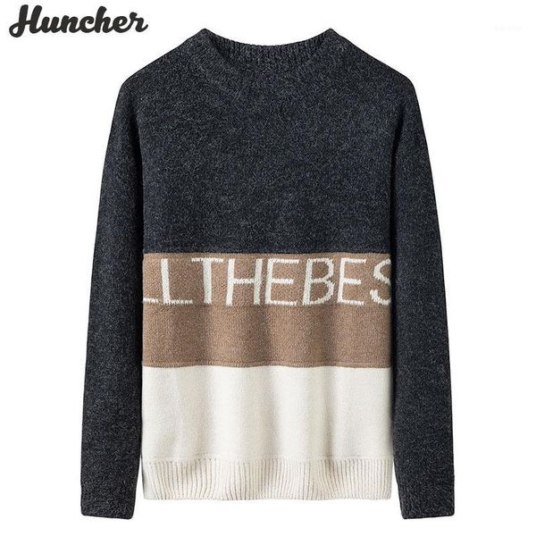 

huncher mens knitted sweater male 2020 winter casual patckwork pullover sweaters jumper men korean fasion black sweater for men1, White;black