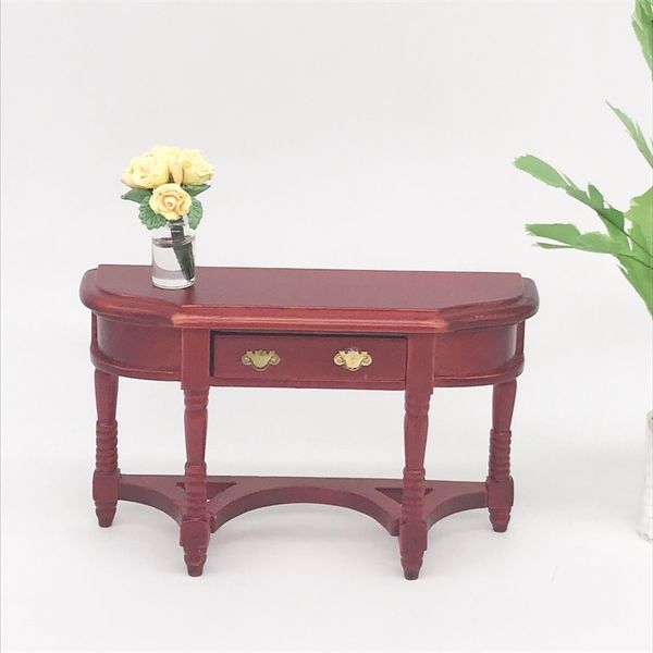 

1: 12 mini doll house wooden porch table half round table handmade design crsm