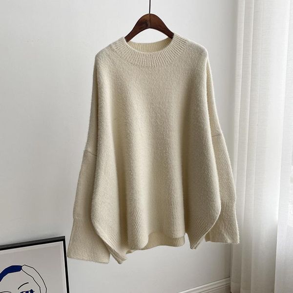 

women's sweaters [ewq] autumn winter women fashion gentle casual round neck loose soft minimalist long sleeve pullover knitting sweater, White;black
