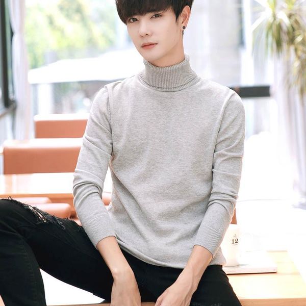 

2021 spring and autumn new men's sweaters fashion men's turtleneck sweaters korean version of slim personality knitted pullovers, White;black