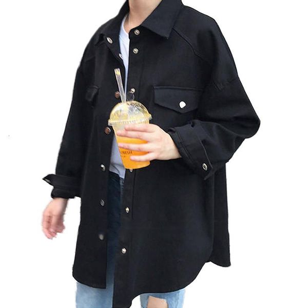 

women loose casual solid color denim jackets female turn-down collar coat fashion wild tooling jacket tide outwaer new 2021 d25, Black;brown