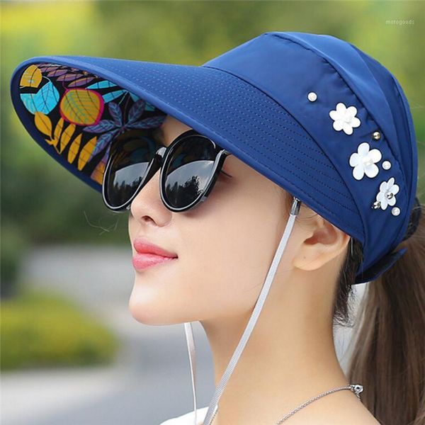 

wide brim hats beach hat summer pearl collapsible sun visor big soft uv1, Blue;gray