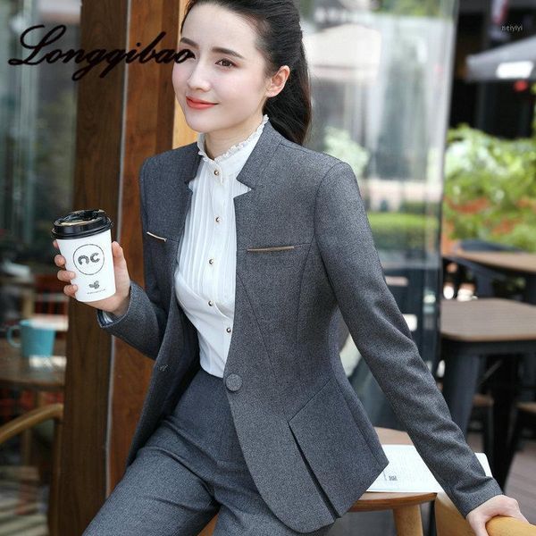 

women's two piece pants 2021 spring, autumn and winter long-sleeved formal professional suit dress interview sales overalls two, White