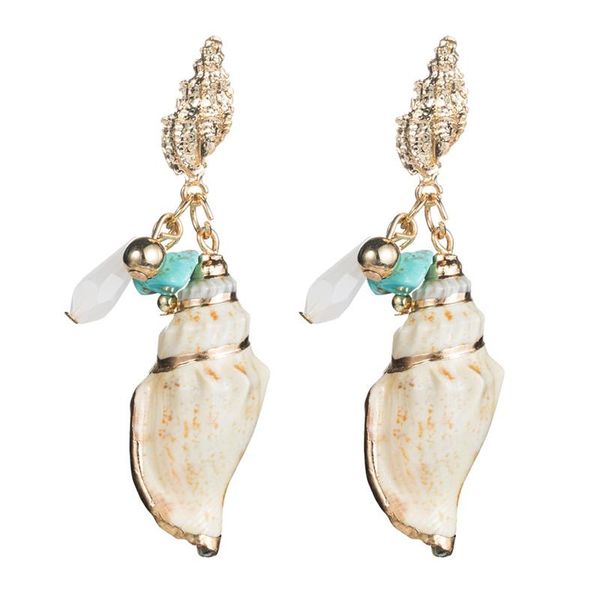

fashion rainbow trendy shell conch dangle earrings bohemian stars long drop earrings for women sea beach party, Silver