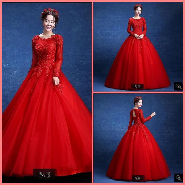 

vestido de festa 2021 red tulle ball gown wedding dress beaded sequins lace appliques princess bride dress hollow back wedding gowns, White