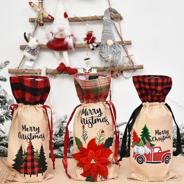 

plaid cover champagne bottle covers christmas floral car bag xmas wine bags party dinner table decoration owc2437