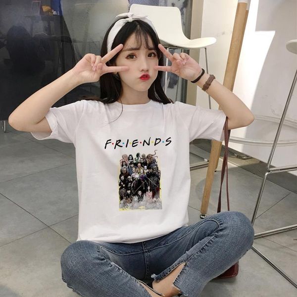 

2021 funny cool terror villain friends movie hipster t shirt o-neck short sleeve aesthetic plus size fashion, White