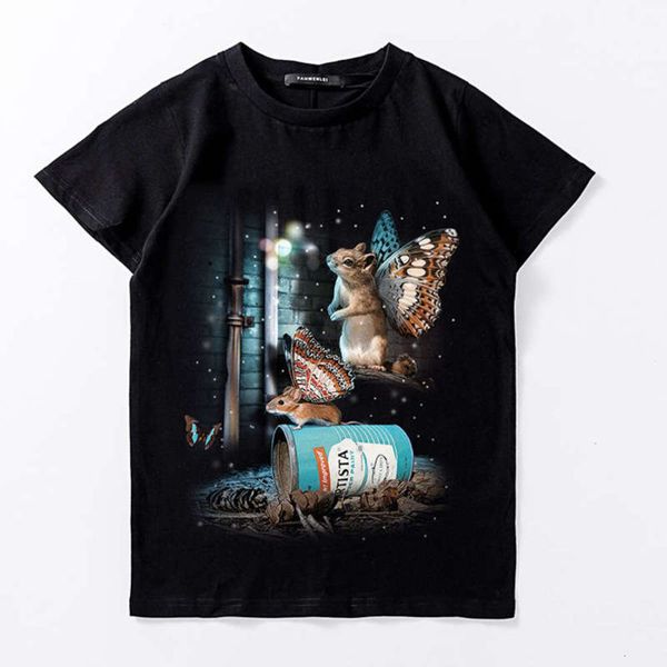 

new fashion women's wear street fanwanlei mouse night scene cotton crew neck printed t-shirt, Black;gray