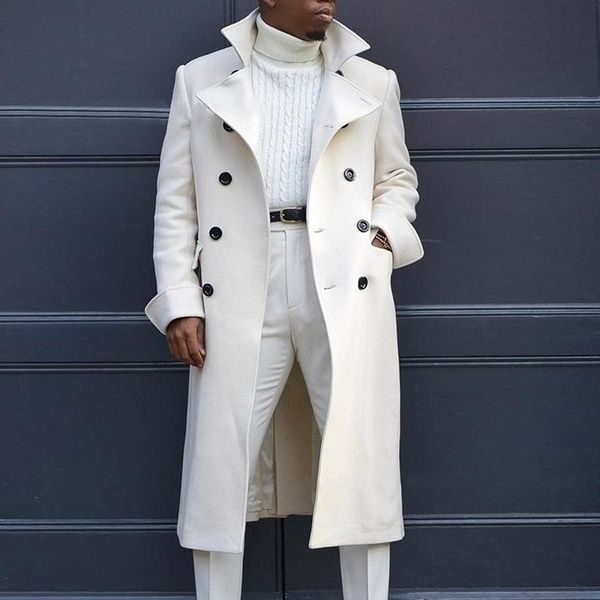 

men's wool & blends men straight jacket long sleeve lapel button white casual fashion gentleman coat 2021 autumn and winter, Black