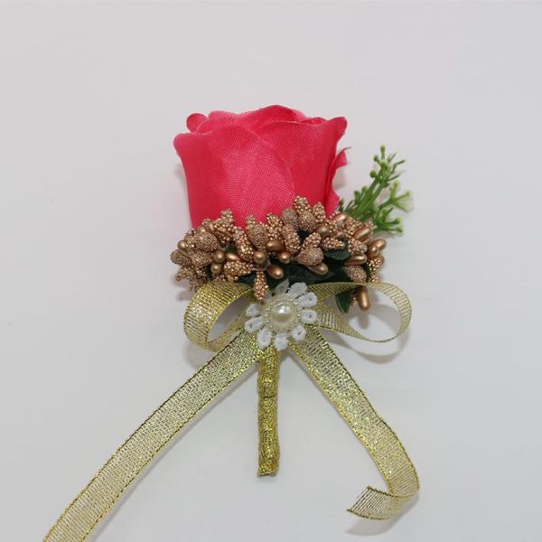 

10pcs an groom boutonniere red silk satin rose different stamens flower men buttonhole wedding party prom man suit corsage