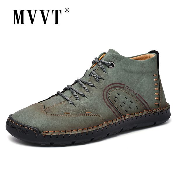 

new 2020 fashion leather men boots handmade ankle boots khaki outdoor autumn boots men casual leather shoes men, Black