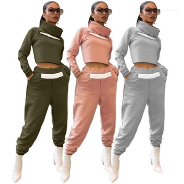 

sleeve sweatshirt pants suits designer female autumn new casual loose tracksuits ladies splicing sports sets fashion trend high neck long, Gray