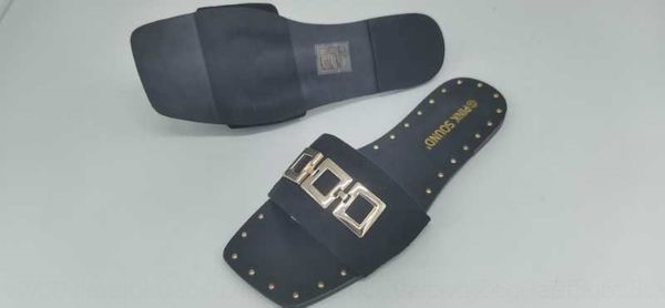 

6wpd shoes 2020 studded flat metal summer fashion women slippers beach sale individual sandals decoration outside open, Black